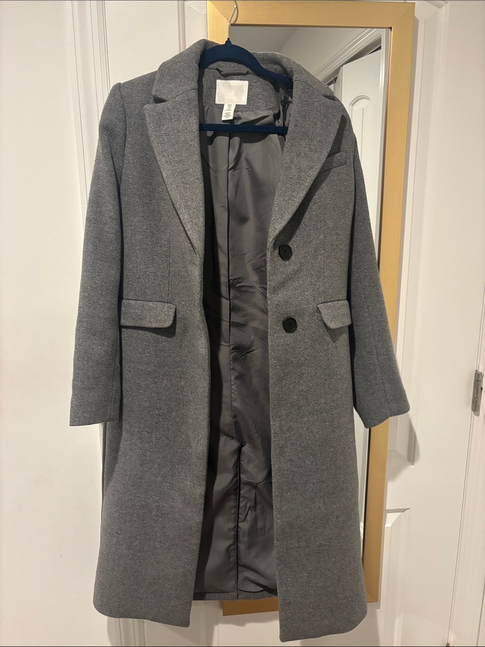 H&M Gray Long Wool-Blend Trench Coat